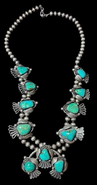 Native American Navajo Hallmark Signed Old Pawn Sterling Squash Blossom Necklace (1 of 2)
