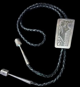 Native American Navajo Yei Dancer Bolo Tie Signed BCT
