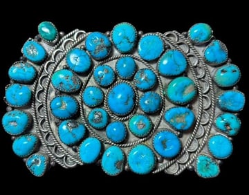 LARGE Native American Navajo Sterling and Turquoise Pin/Pendant