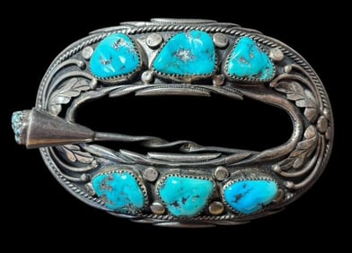 Native American Navajo Sterling and Turquoise Hairclip Signed AL