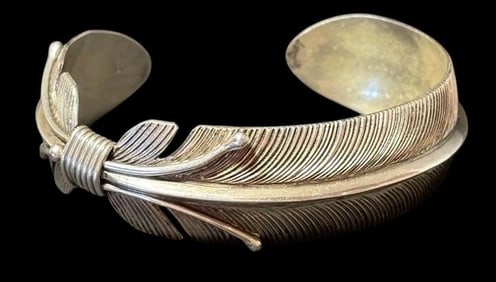 Native American Navajo Signed V Sterling Cuff Bracelet