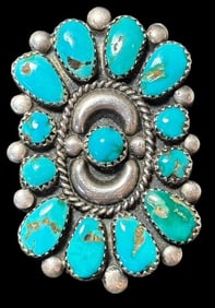 Mid-Century Navajo Sterling and Turquoise Ring Signed F. W. Ondelacy