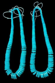 Pair of Native American Zuni Jaclaw Turquoise Necklaces