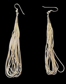 Native American 10-Strand Liquid Silver Earrings