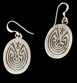 Native American Navajo Signed C. Peterson Sterling Pierced Earrings