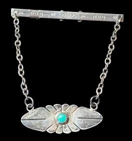 Native American Zuni Sterling and Turquoise Tie Clip Bar