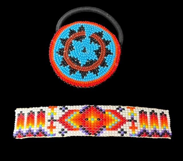 Pair of Native American Sioux Beaded Hair Items (1 of 2)