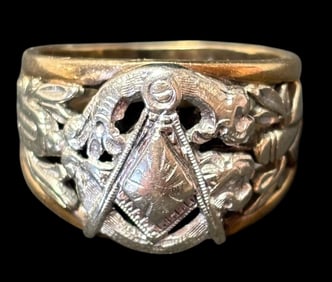 Antique 10k Gold Masonic Ring Two-Tone