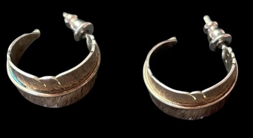 Native American Isleta Pueblo Sterling Earrings Signed Michael Kirk
