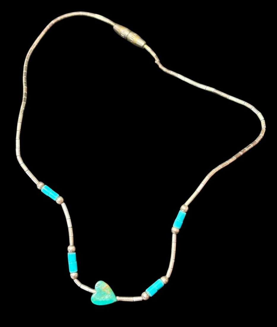 Native American Sterling Silver and Turquoise Child's Necklace (1 of 1)