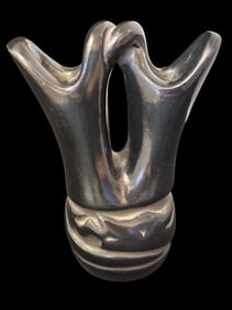 Santa Clara Pueblo Signed Florence Browning Blackware Wedding Vase