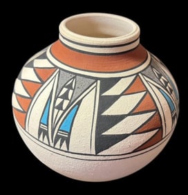 Native American Acoma Signed Marilyn Wiley Polychrome Pottery Vessel
