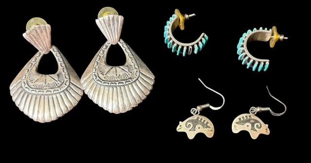 Lot of Three Native American Sterling Pierced Earring Sets (1 of 4)
