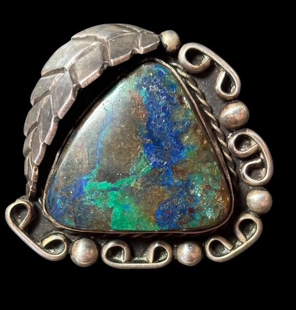 Navajo Sterling and Azurite Signed WM Pendant: Native American Navajo azurite and sterling pendant signed WM. Measures 1.5"x1.5". For in-house shipping, select "bidder arranged". Domestic shipping $8