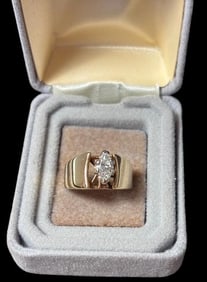 14K Gold Cathedral Style Ring with .44ct Marquise Cut Diamond
