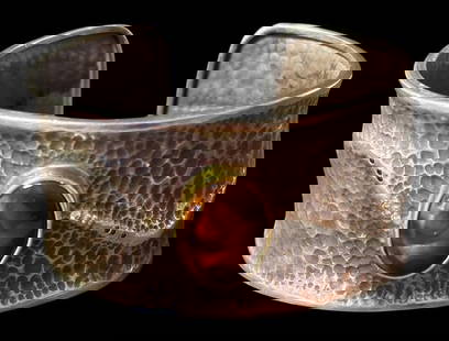 18K Gold, Diamonds, Sterling, Arizona Fire Agate Cuff Bracelet Dianne Funk/Loloma: Sterling silver cuff bracelet with natural Arizona Fire Agate center stone. Bezel is 18K gold with side diamonds. Bought from Dianne Funk Productions. Original sales slip with bracelet. Measures 7.25"