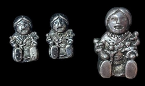 Native American Sterling Storyteller Earrings and Brooch