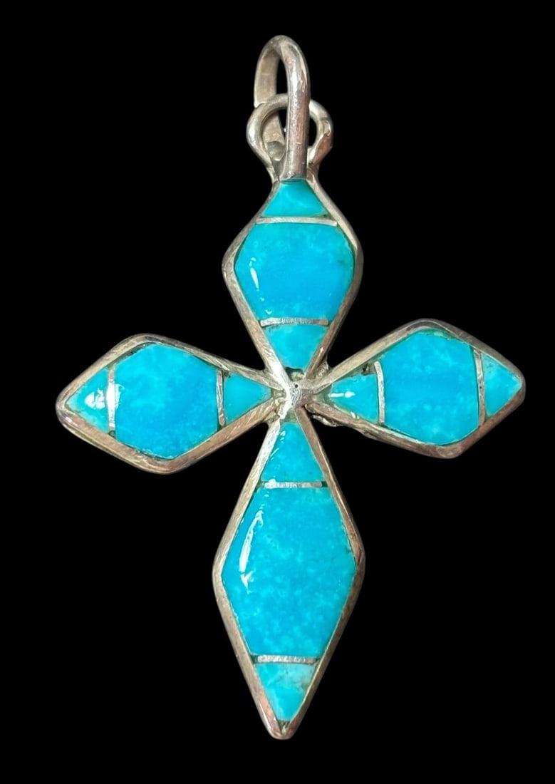 Native American Sterling and Turquoise Cross Pendant (1 of 2)