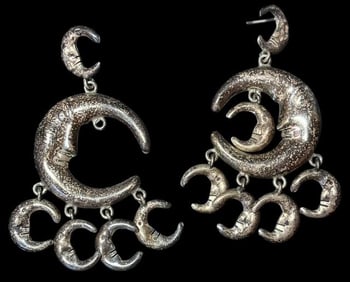 Taxco Mexico Dangle crescent moon Earrings