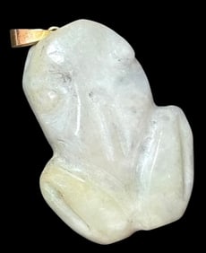 Hand Carved Jade Frog Pendant and 14K Gold