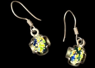 Silver and Cat's Eye Bead Earrings