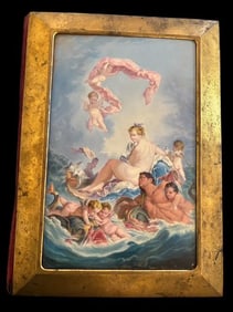 Antique Brass Book Cover with Triumph Venus Painting on Porcelain