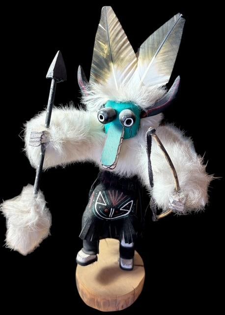 Native American Navajo Hand Carved Kachina Signed Lisa Charley: Native American hand carved and signed kachina ogre figure. Signed Lisa Charley, 429653. Measures 13.5" x 3.5". For in-house shipping, select "bidder arranged". Domestic shipping $16.