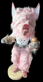 Native American Hand Carved and Signed Pink Wolf Kachina with Removable Mask Yazzie