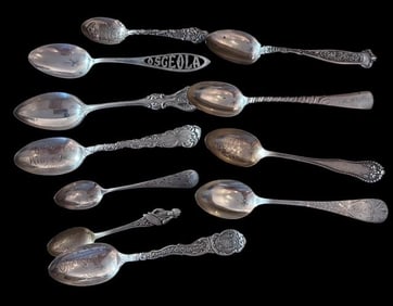 Lot of Eleven Sterling Silver Souvenir Spoons