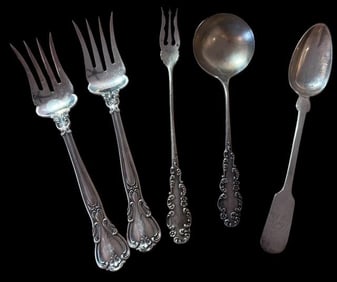 Lot of Five Assorted Antique Sterling Flatware Pieces