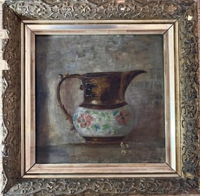 Still Life Painting Of a Copper Luster Pitcher 1885