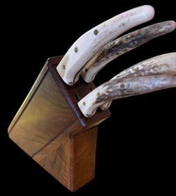 Set of Four Bone Handled Ozekes-Sinop Knives in Wooden Block