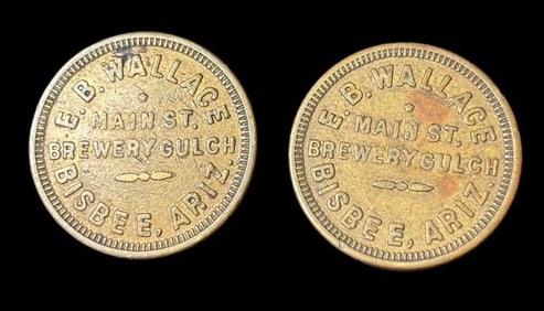 Pair of E. B. Wallace Brewery Gulch 12 1/2 Cent Tokens Bisbee, Arizona