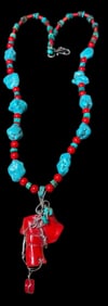Native American Coral and Turquoise Pendant Necklace
