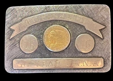 Stunning 1914 Gold Indian Head Coin in Sterling Signed Belt Buckle