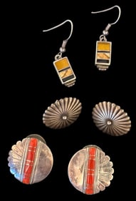 Three Pairs of Navajo Made Pierced Earrings