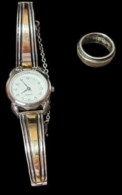 Earl Plummer, Navajo 14K Gold and Sterling Watch and Ring Set