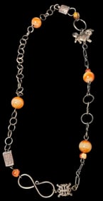 Antique Chinese Necklace with Jade Beads and Foo Dog Charm