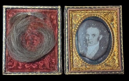 1840 Daguerreotype Photograph in Case with Lock of Hair American Revolution Era