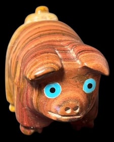 Native American Signed Stone Carved Pig Fetish Danny Booqua