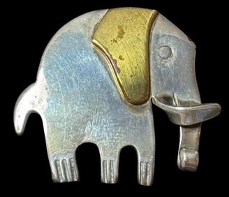 Taxco Sterling and Brass Elephant Pin