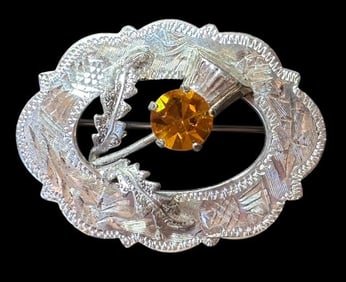 Scottish Antique Sterling and Citrine Stone Pin Signed WB (Ward Brothers)