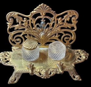 Bradley and Hubbard Brass Inkwell and Pen Holder