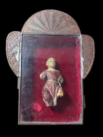 Mexican Antique Wood Religious Figure in Shadow Box