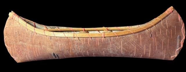 Native American Hand Carved Birchbark Folk Art Canoe