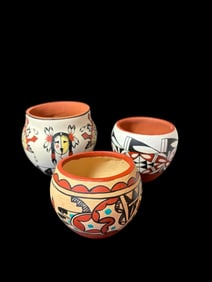 Lot of Three Native American Jemez Pueblo Pottery Vessels