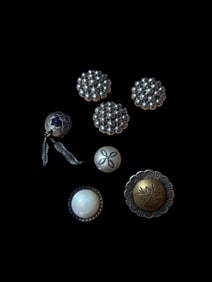 Lot of Seven Navajo Button Covers and Button