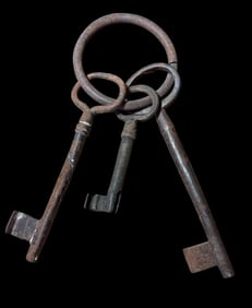 Three Antique Jailhouse Keys on Key Ring