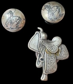 Lot of Three Sterling Western Button Covers