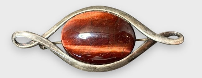 Tiger's Eye Stone Set in Modernist Silver Pin